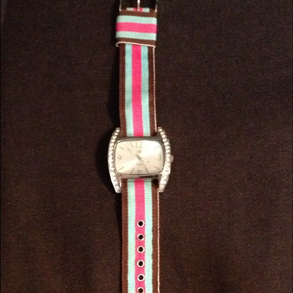 Grosgrain Ribbon Watch w/ Rhinestones