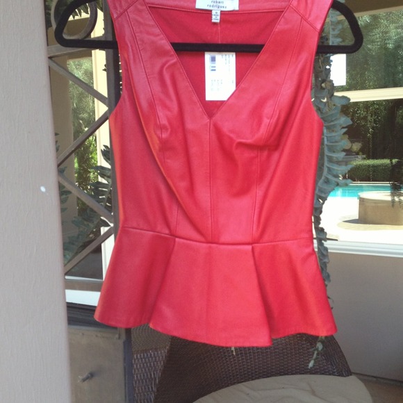 REDUCED Robert Rodriguez Red Leather Peplum Top