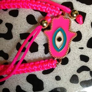 Handmade EVIL EYE NEON PINK KNITTED Bracelet