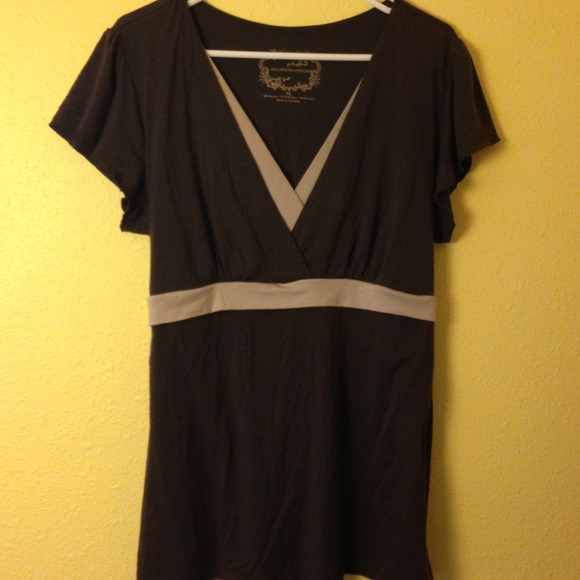 Flutter sleeve brown/tan empire waste top - Picture 1 of 3