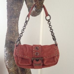 Sold-Authentic red suede Prada handbag