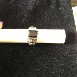 Sterling silver and black onyx  filigree Ring