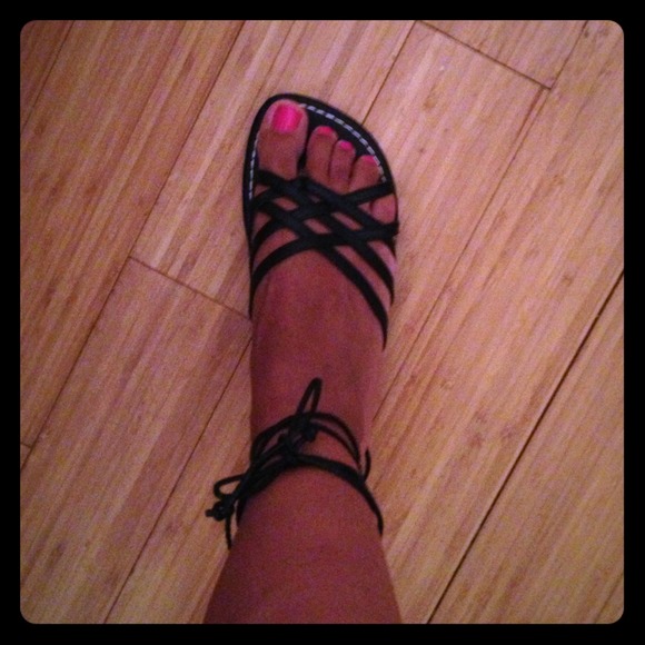 Shoes - Strappy black wraparound the ankle sandals