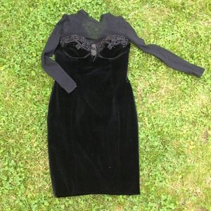 Black beaded velvet cocktail dress