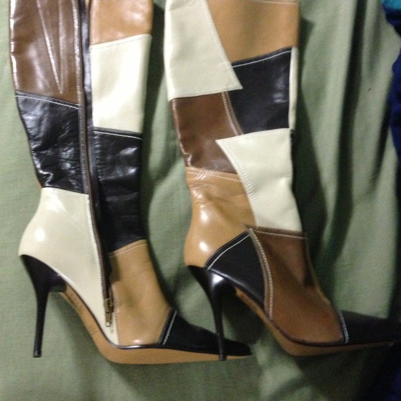 Tan leather boots.