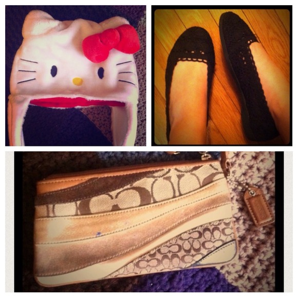 white stag Shoes - Bundle deal! Black flats kitty hat, coach wristlet