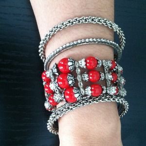Red and silver adjustable bracelet