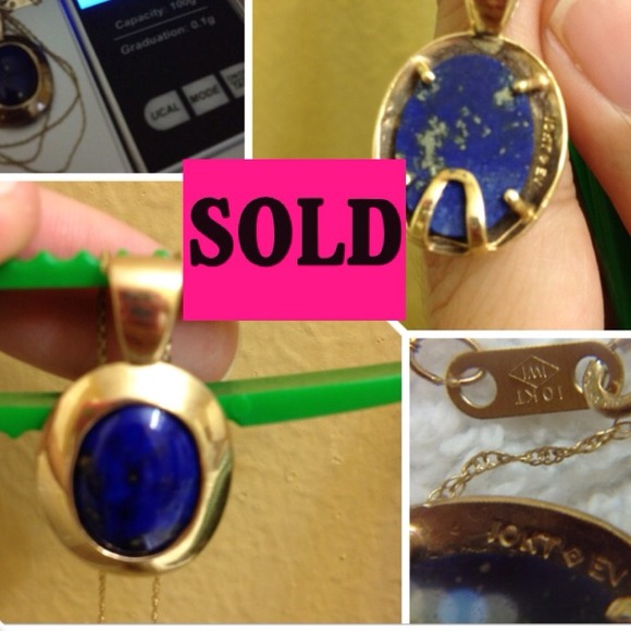 10K gold & genuine lapis pendant necklace