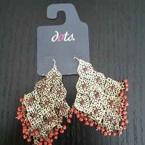 Gold and coral filigree earrings