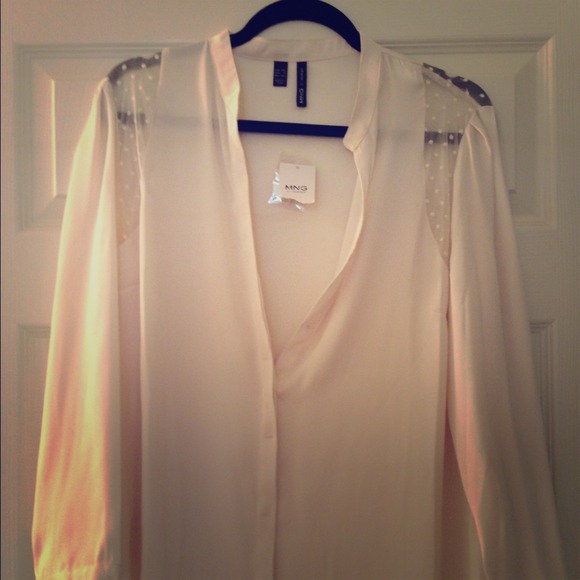 Gorgeous blouse, cream color, with black belt