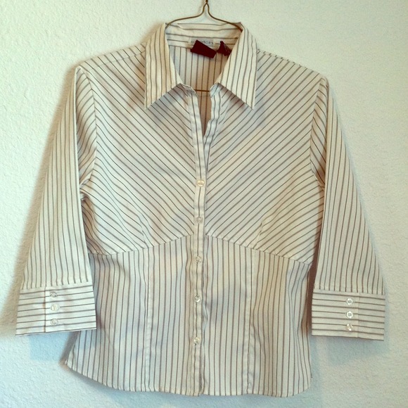 White Girly Fitted Button Down with Black Stripes