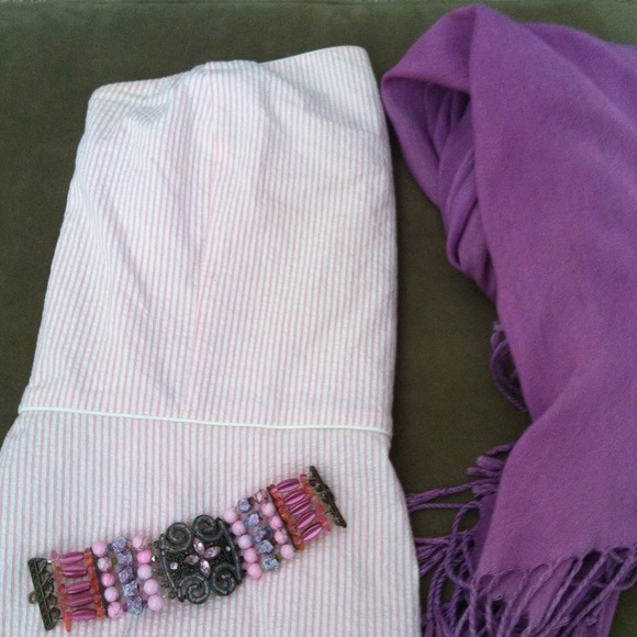 Strapless pink and white striped dress