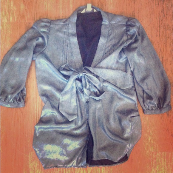 Metallic semi sheer top with front tie