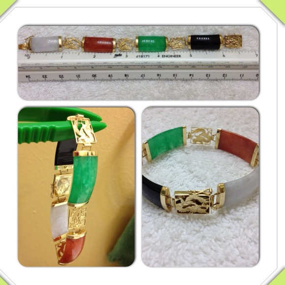 14K gold multicolor jade bracelet - Picture 2 of 4