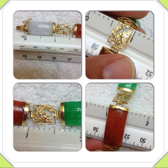 14K gold multicolor jade bracelet - Picture 3 of 4
