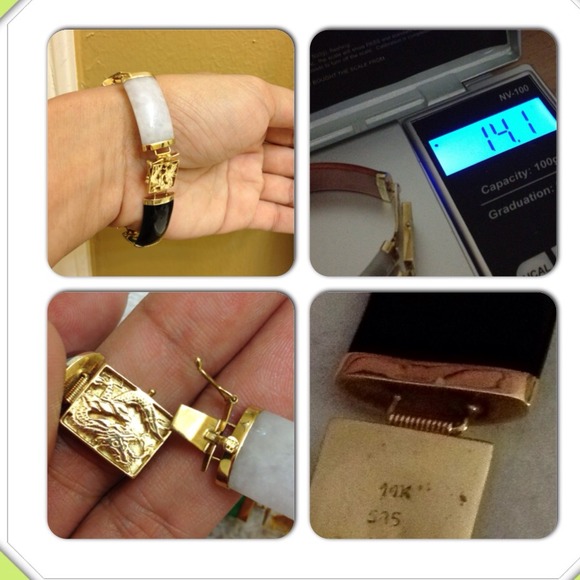 14K gold multicolor jade bracelet - Picture 4 of 4