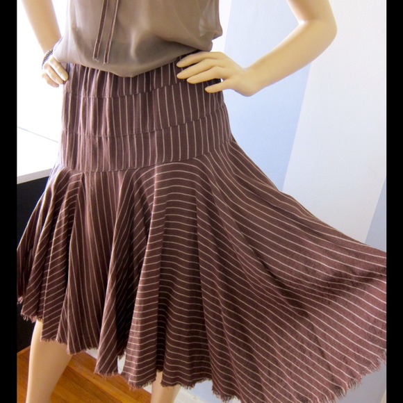 flirty Fossil brown pinstripe cotton skirt S - Picture 2 of 4