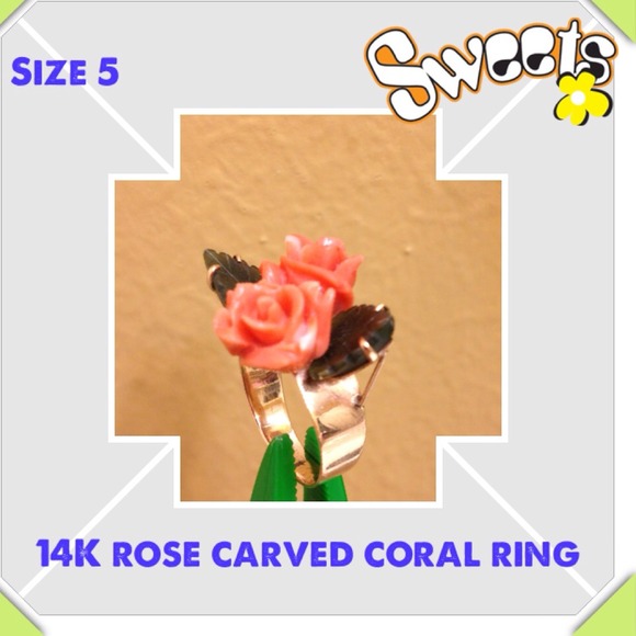 @sheenalisa-14K rose carved genuine coral ring