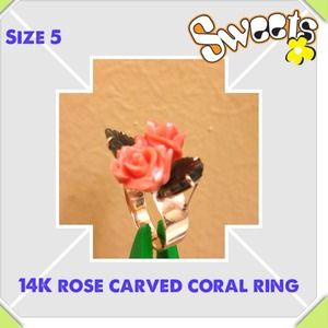 @sheenalisa-14K rose carved genuine coral ring