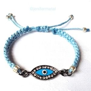 Baby Blue Evil Eye Gun Metal Friendship Bracelet