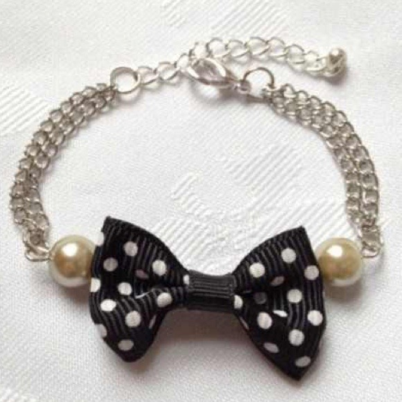 Nylon Black and White Polka Dot Bow Bracelet