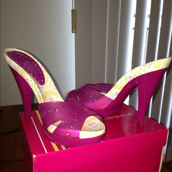 BCBG calypso pink jelly slip on high heel shoe.