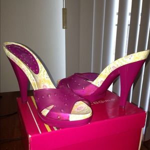 BCBG calypso pink jelly slip on high heel shoe.