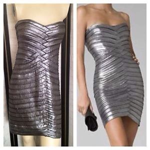 🔥BCBG gunmetal metallic bondage strapless dress🔥