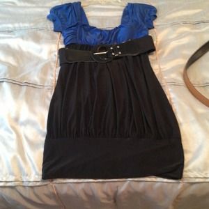 Blue and black belted dress