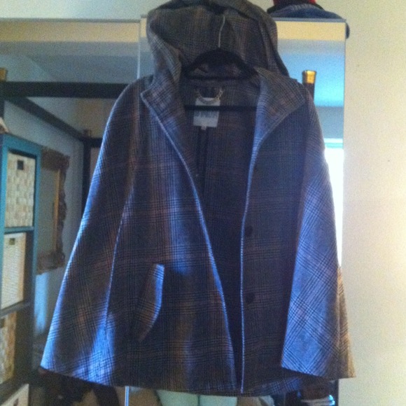 Tweed( brown, black,white and orange) hooded cape.