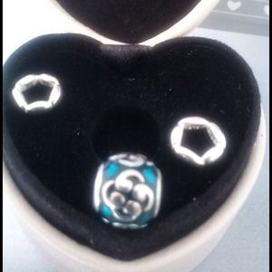 Sterling silver w/teal color enamel & bonus charms