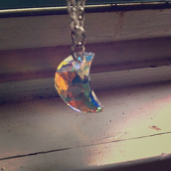 Handmade Swarovski Crystal Moon Necklace on Silver