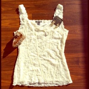 Ivory Lace Tank With Velvet Trim