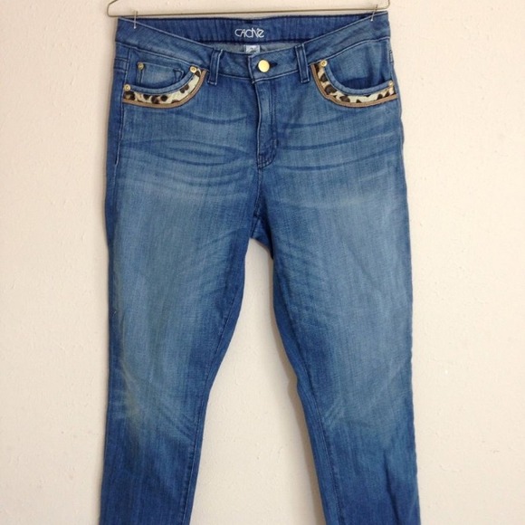 Sold- Cache Leopard Trim Skinny Ankle Jeans sz 8