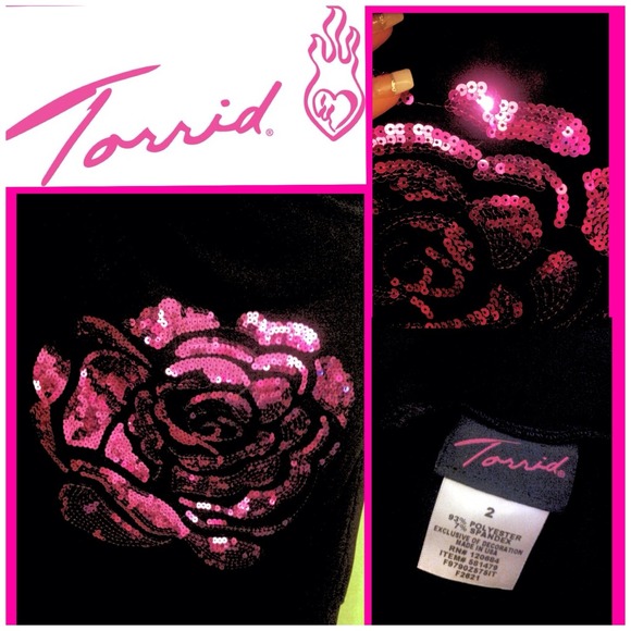 SOLD Torrid black tube top with pink sequin rose - Picture 2 of 2