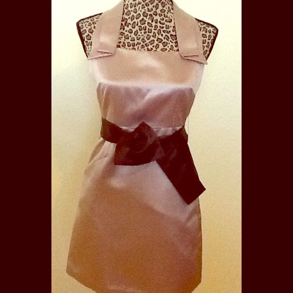 Evening Dress By BCBG. Nude with Brown Satin Belt