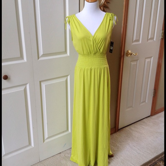 Lime Green Maxi V Neck Dress