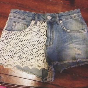 SOLD 💎 Denim-Lace High Waisted Shorts🎀