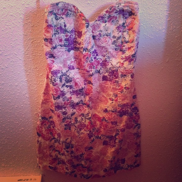 floral strapless dress