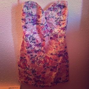 floral strapless dress
