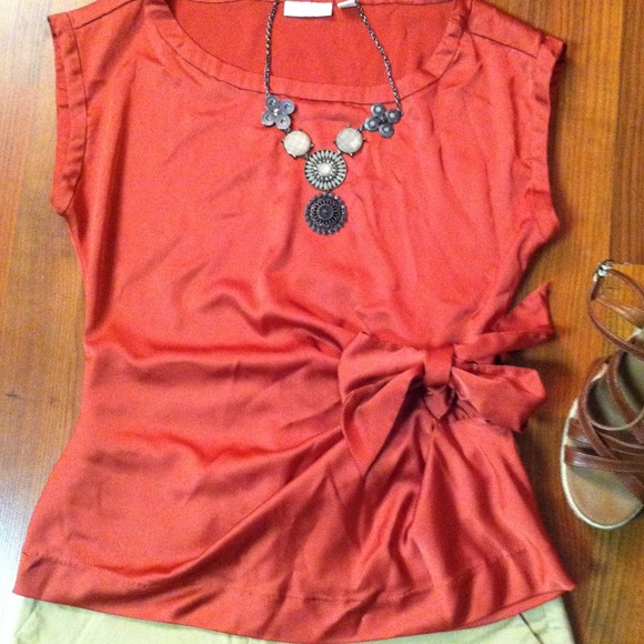 ***SOLD*** Burnt Orange Silky Tie Top - Picture 2 of 2