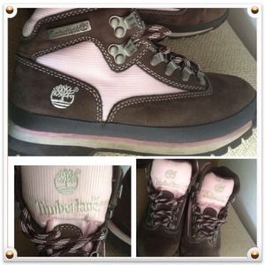 Pink and Brown Timberland Boots. women's