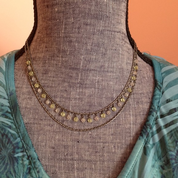 Lia Sophia Green & White Crystal Necklace.