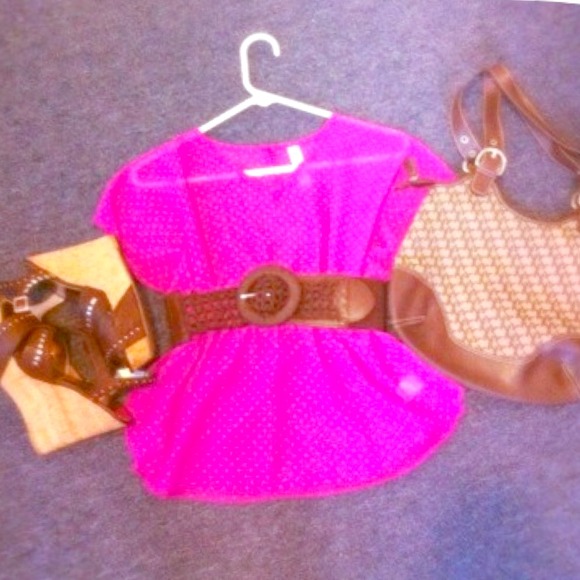 Purple Sheer blouse with white poker dots