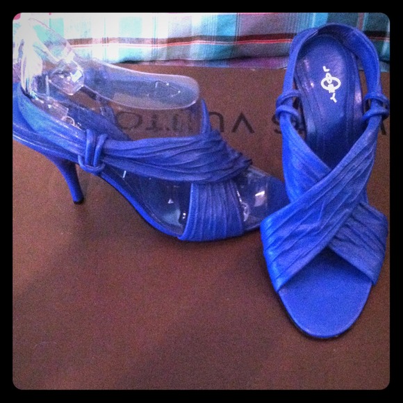 Stylish blue leather heels