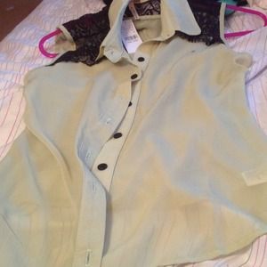 Sheer green & black button down