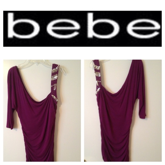 Bebe , one shoulder beaded shirt / dress