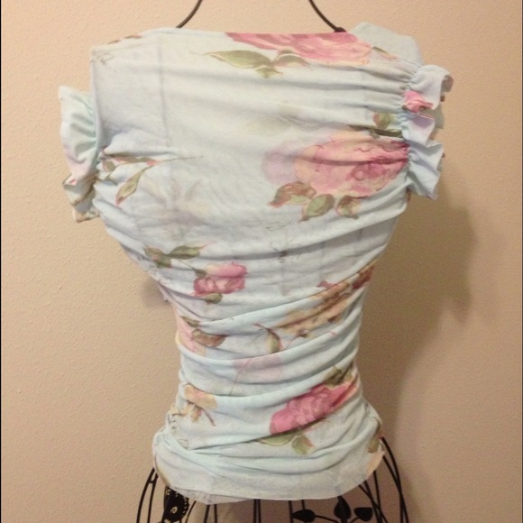 **Bundled**Light blue floral ruched short sleev - Picture 3 of 3