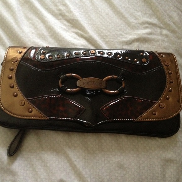 Brown and gold clutch