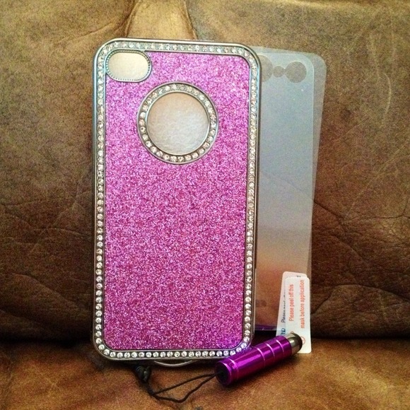 New😄iPhone 4 pink glitter bling hardcase w/stylus